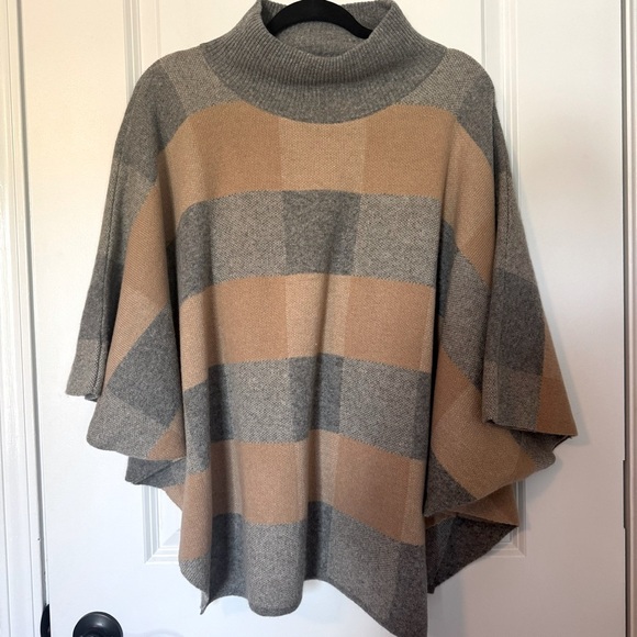 Note di Anita Wool Blend Made in Italy Tan and Gray Women's One Size Poncho - Picture 1 of 6